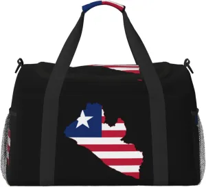 Flag Map Of Liberia Travel Duffel Bag Large Foldable Waterproof Overnight Bag For Beach Swim Bags Pool Sports Gym