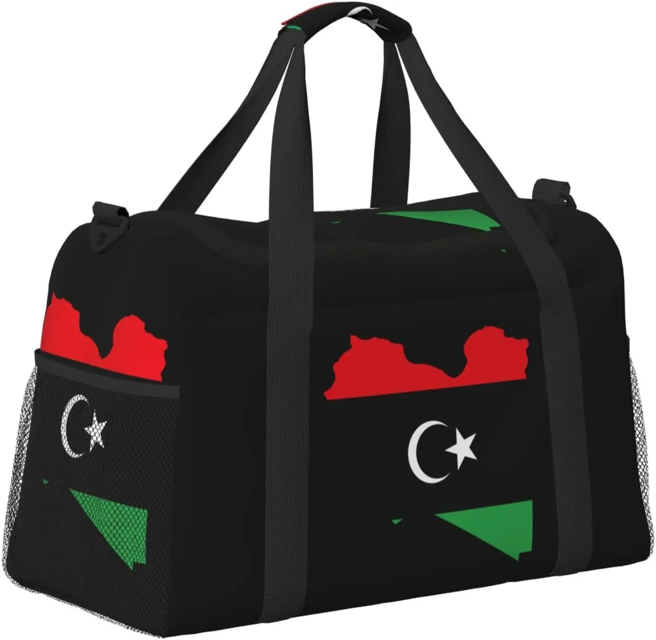 Flag Map Of Libya Travel Duffel Bag Large Foldable Waterproof Overnight Bag For Beach Swim Bags Pool Sports Gym