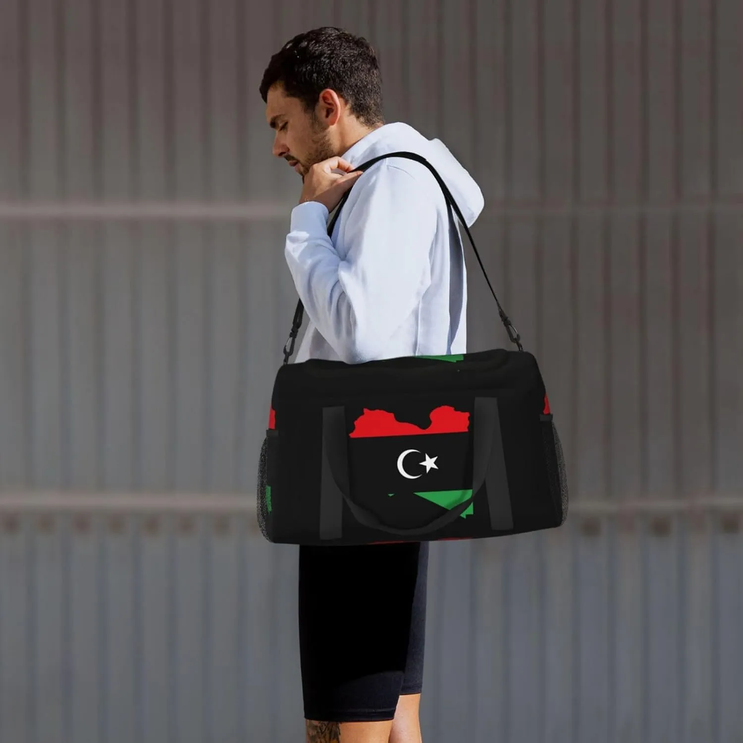 Flag Map Of Libya Travel Duffel Bag Large Foldable Waterproof Overnight Bag For Beach Swim Bags Pool Sports Gym