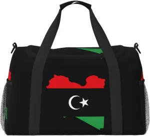 Flag Map Of Libya Travel Duffel Bag Large Foldable Waterproof Overnight Bag For Beach Swim Bags Pool Sports Gym