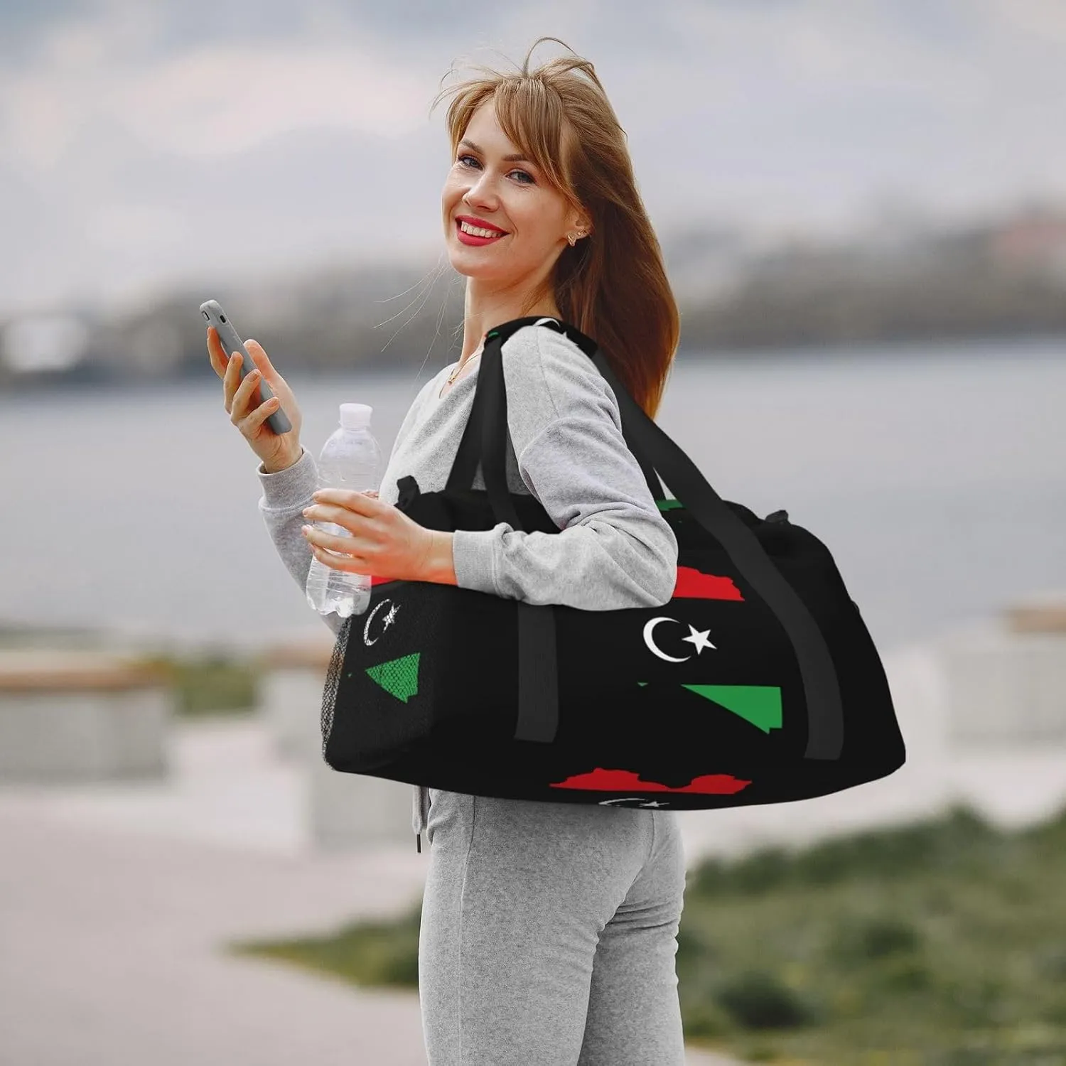 Flag Map Of Libya Travel Duffel Bag Large Foldable Waterproof Overnight Bag For Beach Swim Bags Pool Sports Gym