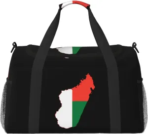 Flag Map Of Madagascar Travel Duffel Bag Large Foldable Waterproof Overnight Bag For Beach Swim Bags Pool Sports Gym