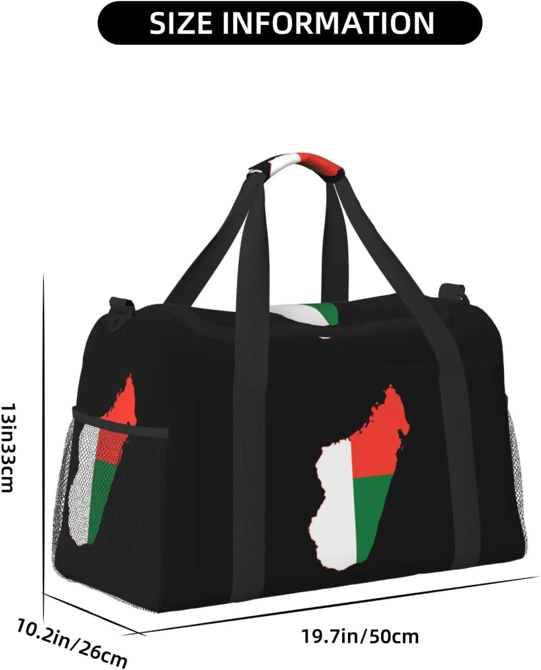 Flag Map Of Madagascar Travel Duffel Bag Large Foldable Waterproof Overnight Bag For Beach Swim Bags Pool Sports Gym