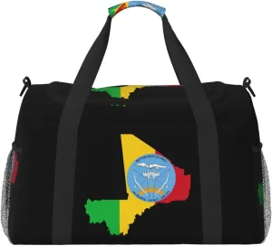 Flag Map Of Mali Travel Duffel Bag Large Foldable Waterproof Overnight Bag For Beach Swim Bags Pool Sports Gym
