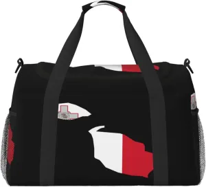 Flag Map Of Malta Travel Duffel Bag Large Foldable Waterproof Overnight Bag For Beach Swim Bags Pool Sports Gym