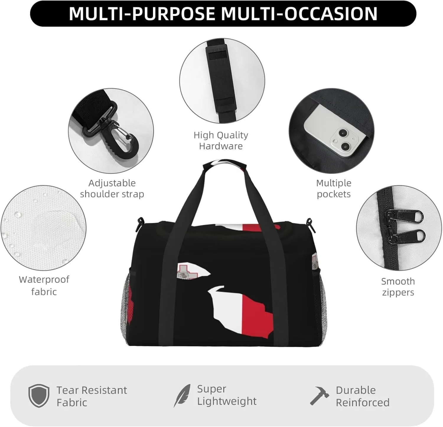 Flag Map Of Malta Travel Duffel Bag Large Foldable Waterproof Overnight Bag For Beach Swim Bags Pool Sports Gym