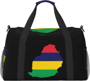 Flag Map Of Mauritius Travel Duffel Bag Large Foldable Waterproof Overnight Bag For Beach Swim Bags Pool Sports Gym