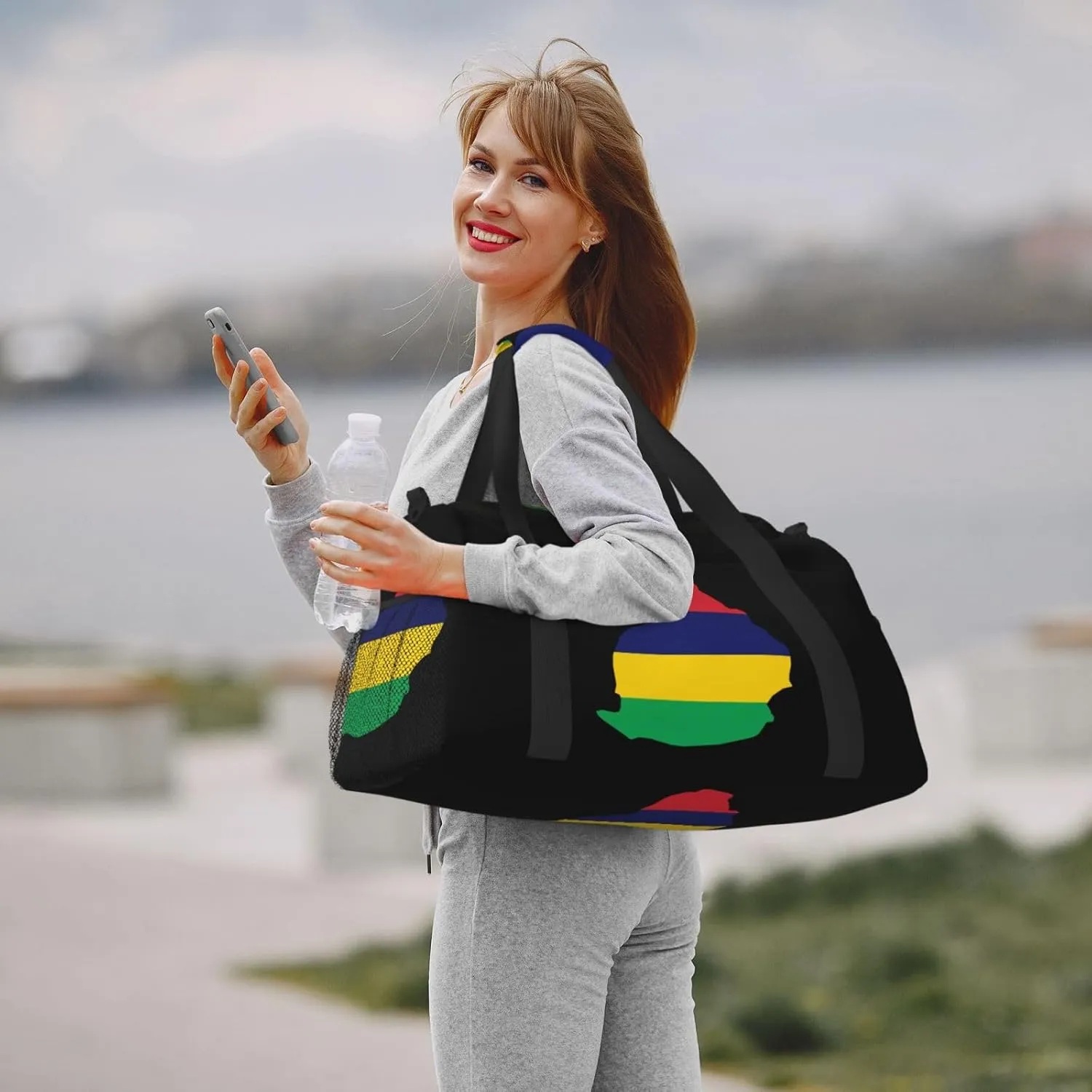 Flag Map Of Mauritius Travel Duffel Bag Large Foldable Waterproof Overnight Bag For Beach Swim Bags Pool Sports Gym