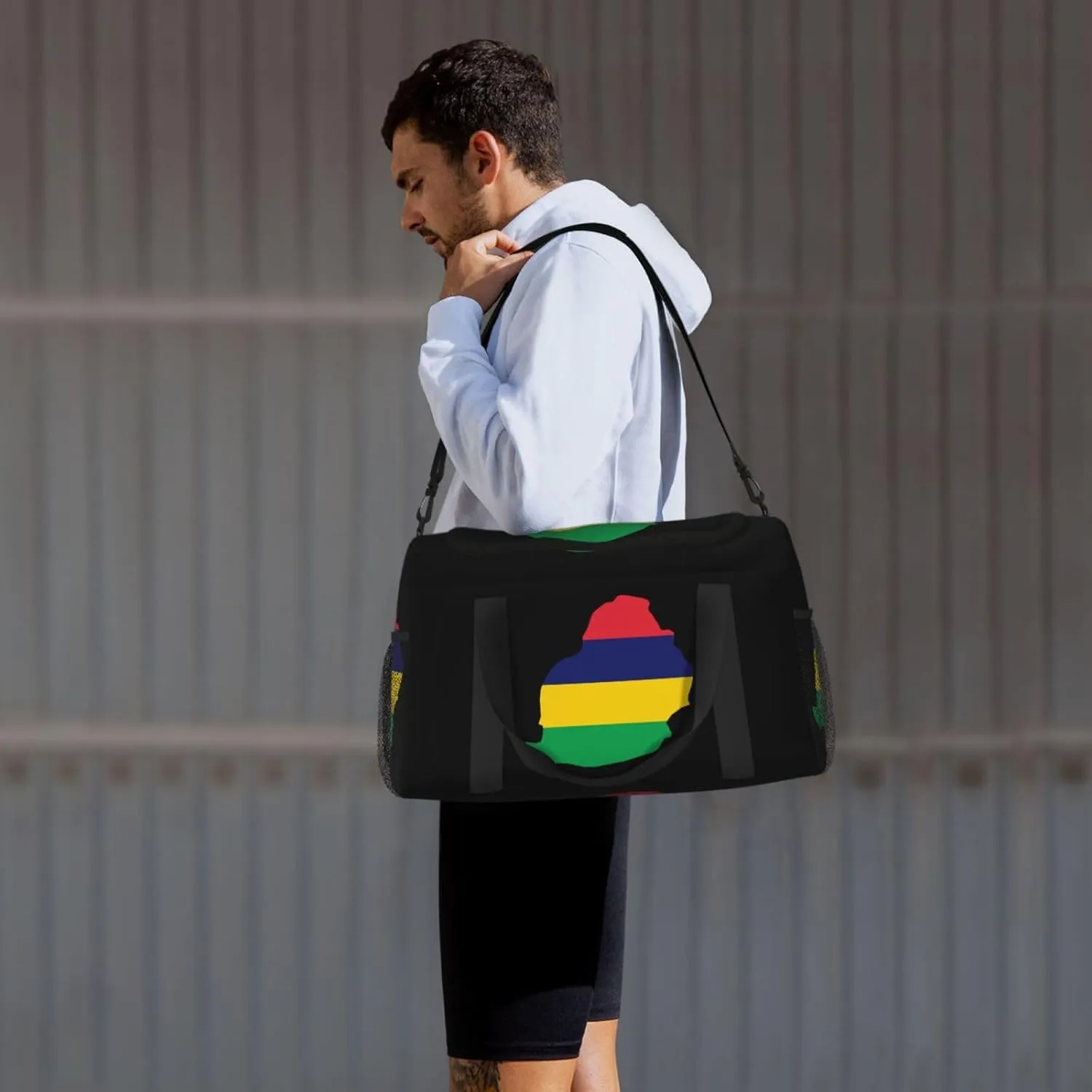 Flag Map Of Mauritius Travel Duffel Bag Large Foldable Waterproof Overnight Bag For Beach Swim Bags Pool Sports Gym