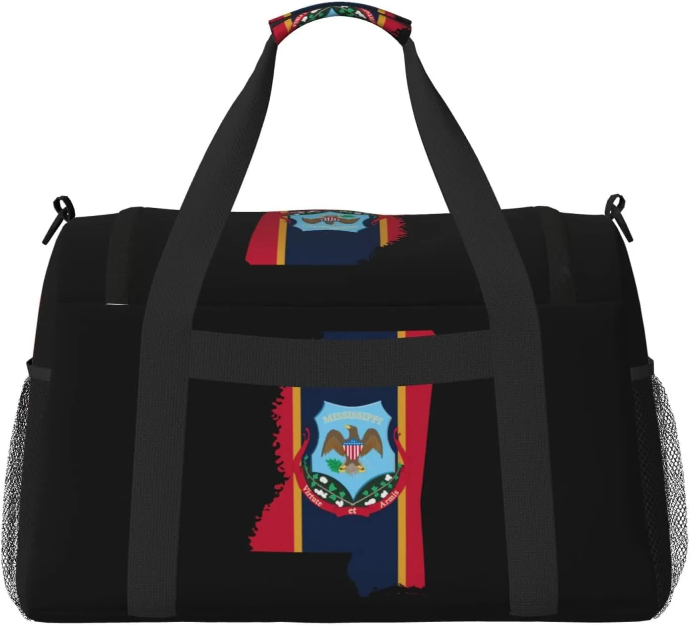 Flag Map Of Mississippi Travel Duffel Bag Large Foldable Waterproof Overnight Bag For Beach Swim Bags Pool Sports Gym