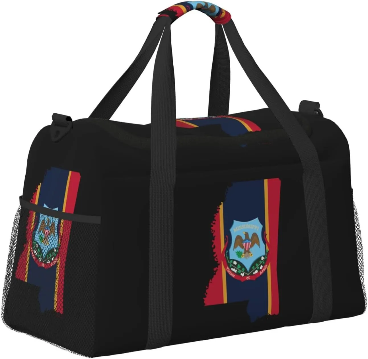 Flag Map Of Mississippi Travel Duffel Bag Large Foldable Waterproof Overnight Bag For Beach Swim Bags Pool Sports Gym