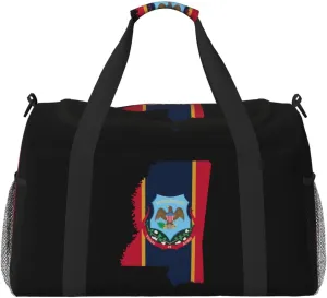 Flag Map Of Mississippi Travel Duffel Bag Large Foldable Waterproof Overnight Bag For Beach Swim Bags Pool Sports Gym