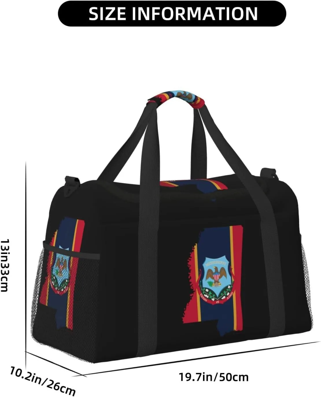 Flag Map Of Mississippi Travel Duffel Bag Large Foldable Waterproof Overnight Bag For Beach Swim Bags Pool Sports Gym