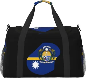 Flag Map Of Nauru Travel Duffel Bag Large Foldable Waterproof Overnight Bag For Beach Swim Bags Pool Sports Gym