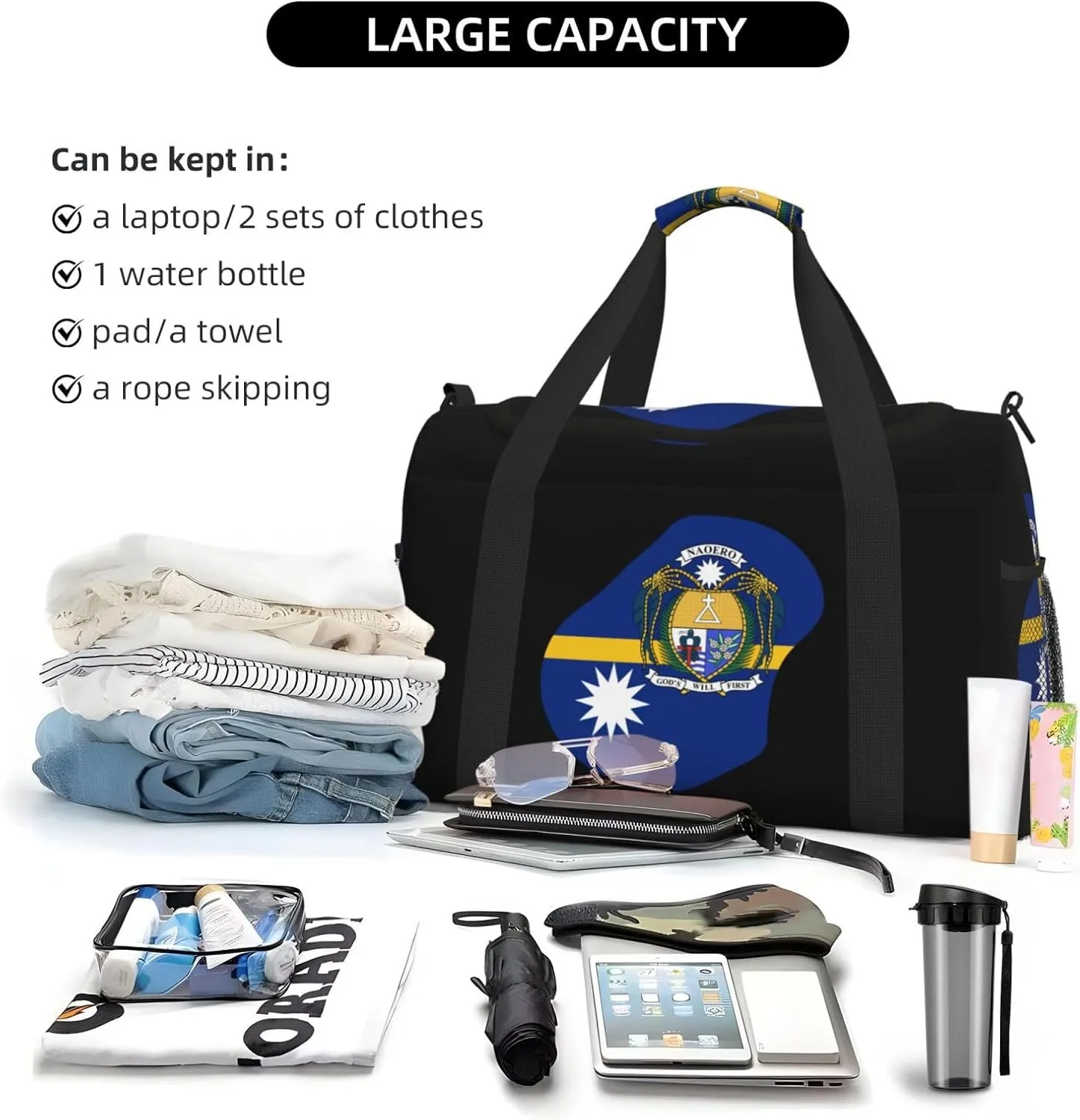 Flag Map Of Nauru Travel Duffel Bag Large Foldable Waterproof Overnight Bag For Beach Swim Bags Pool Sports Gym