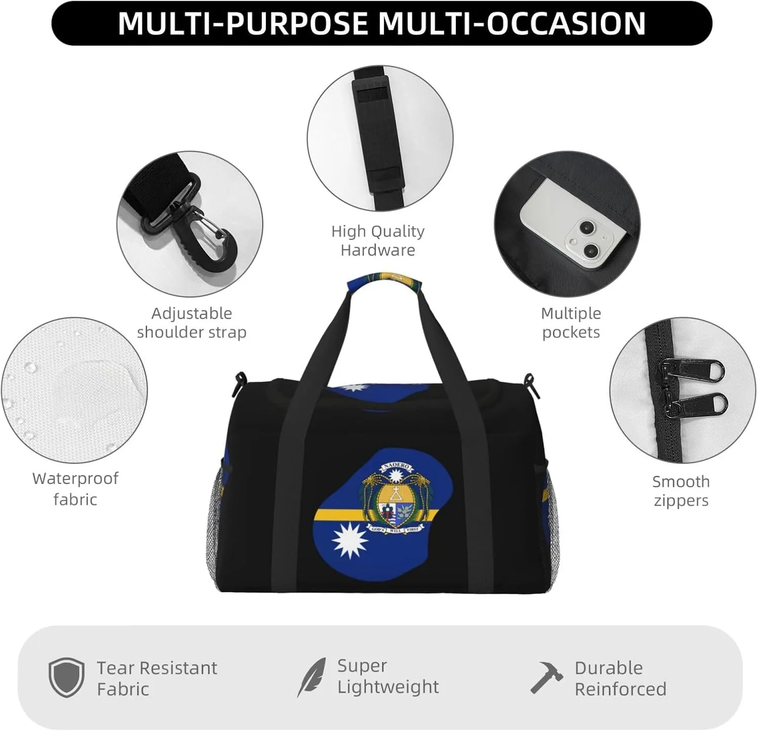 Flag Map Of Nauru Travel Duffel Bag Large Foldable Waterproof Overnight Bag For Beach Swim Bags Pool Sports Gym