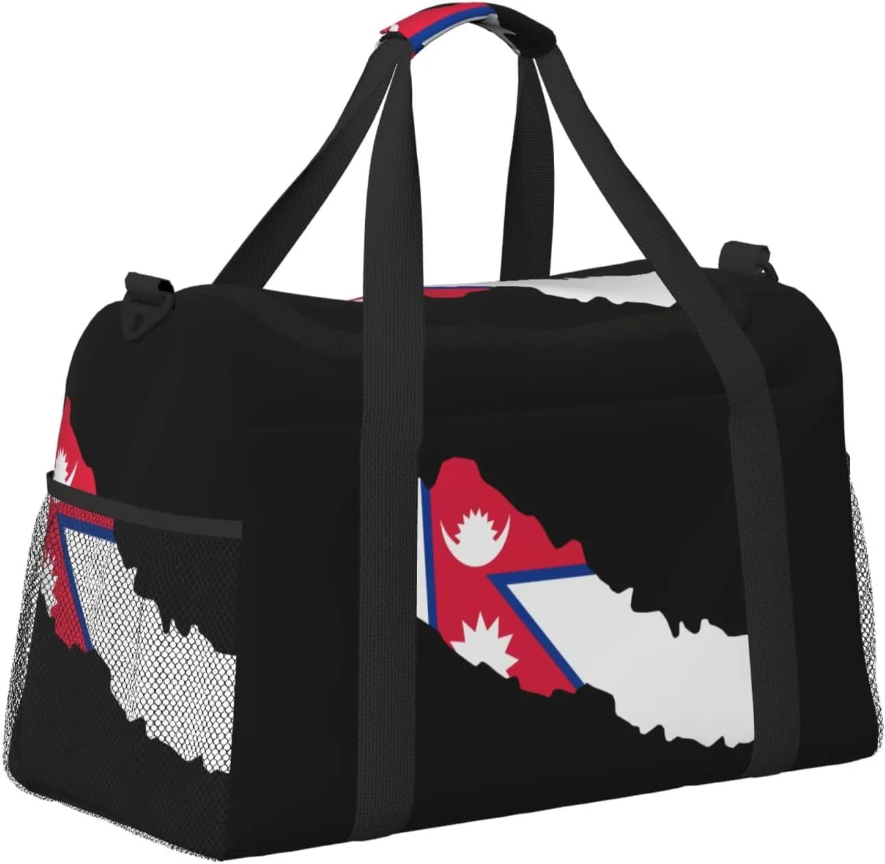 Flag Map Of Nepal Travel Duffel Bag Large Foldable Waterproof Overnight Bag For Beach Swim Bags Pool Sports Gym
