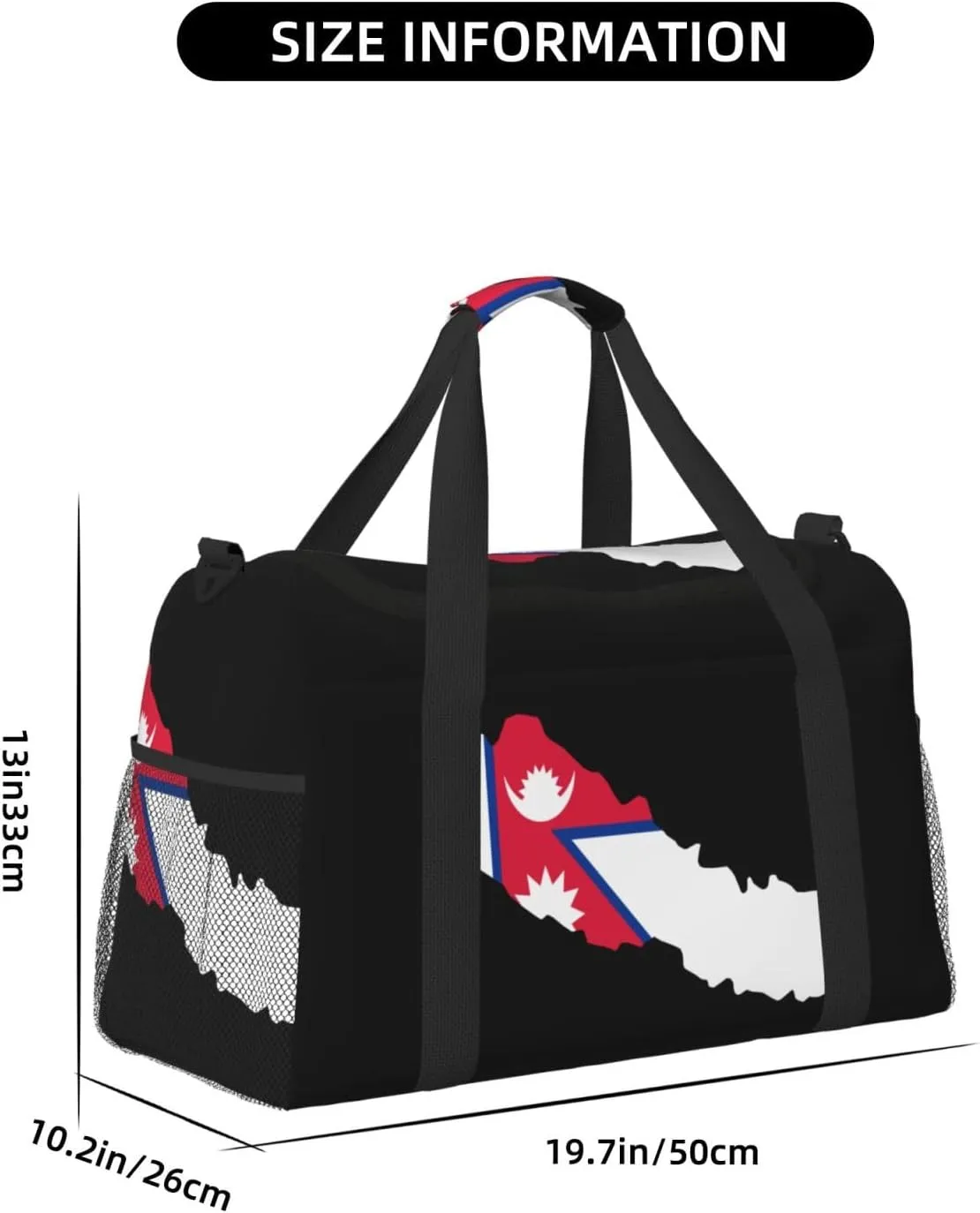 Flag Map Of Nepal Travel Duffel Bag Large Foldable Waterproof Overnight Bag For Beach Swim Bags Pool Sports Gym