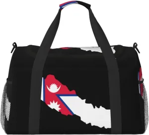Flag Map Of Nepal Travel Duffel Bag Large Foldable Waterproof Overnight Bag For Beach Swim Bags Pool Sports Gym