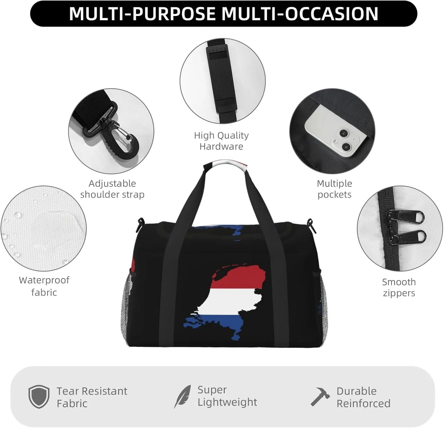 Flag Map Of Netherlands Travel Duffel Bag Large Foldable Waterproof Overnight Bag For Beach Swim Bags Pool Sports Gym