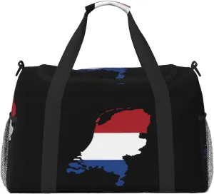 Flag Map Of Netherlands Travel Duffel Bag Large Foldable Waterproof Overnight Bag For Beach Swim Bags Pool Sports Gym