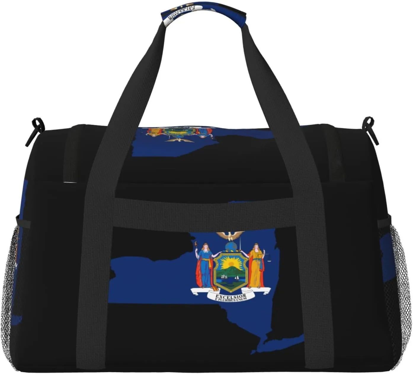 Flag Map Of New York Travel Duffel Bag Large Foldable Waterproof Overnight Bag For Beach Swim Bags Pool Sports Gym