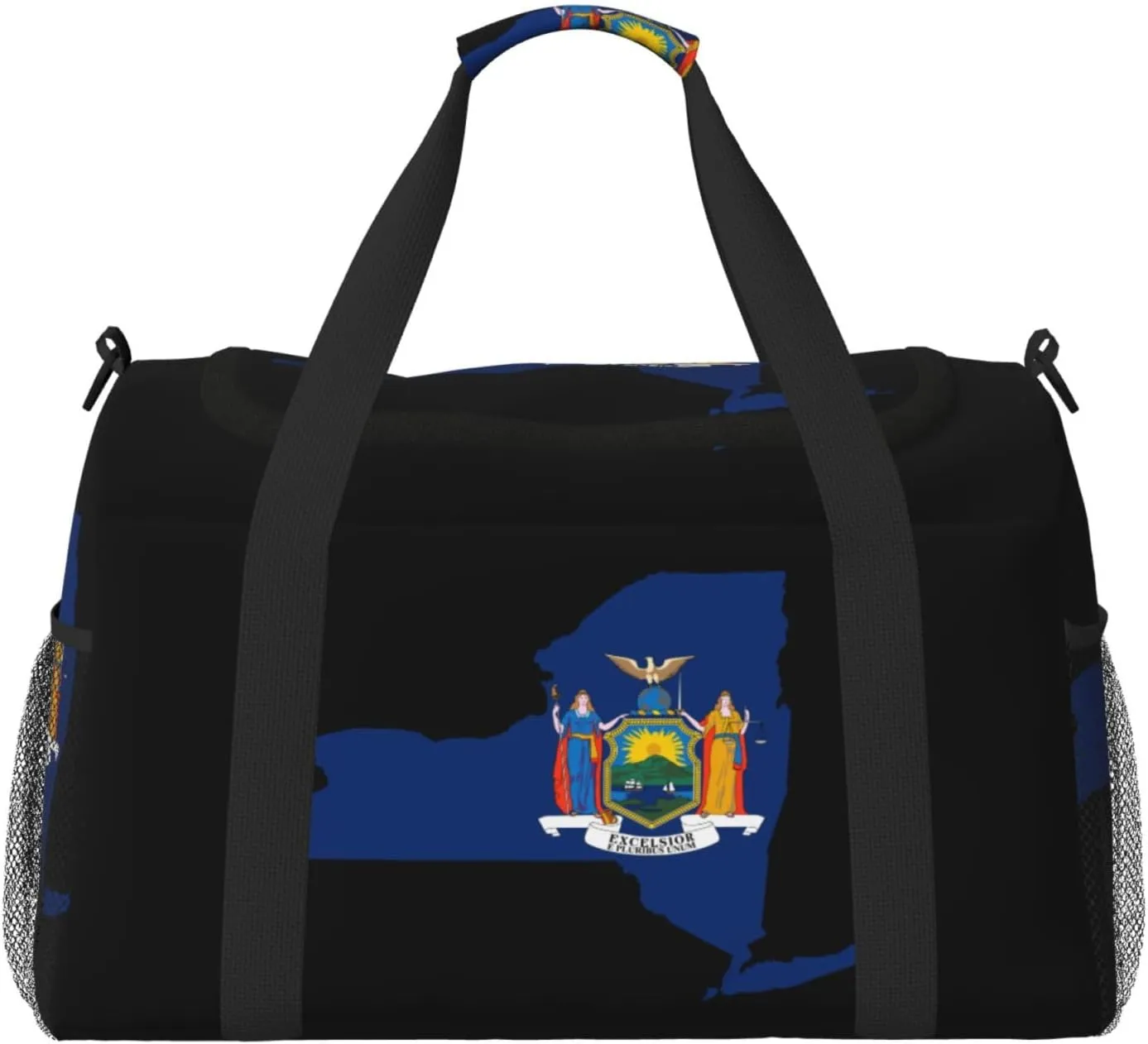 Flag Map Of New York Travel Duffel Bag Large Foldable Waterproof Overnight Bag For Beach Swim Bags Pool Sports Gym