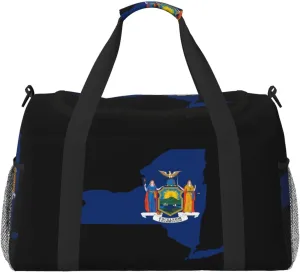 Flag Map Of New York Travel Duffel Bag Large Foldable Waterproof Overnight Bag For Beach Swim Bags Pool Sports Gym