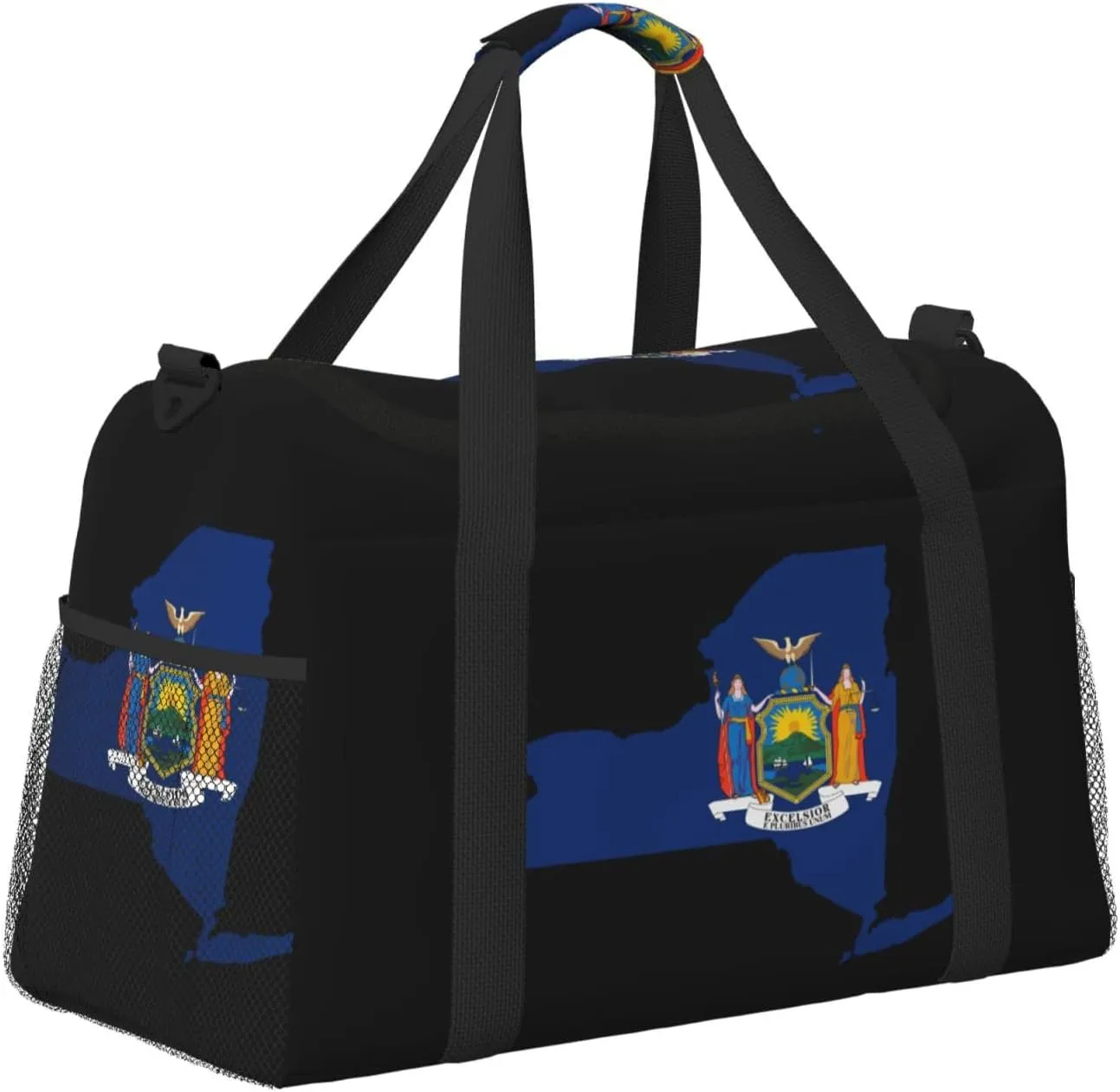 Flag Map Of New York Travel Duffel Bag Large Foldable Waterproof Overnight Bag For Beach Swim Bags Pool Sports Gym