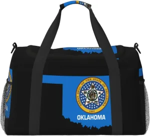 Flag Map Of Oklahoma Travel Duffel Bag Large Foldable Waterproof Overnight Bag For Beach Swim Bags Pool Sports Gym