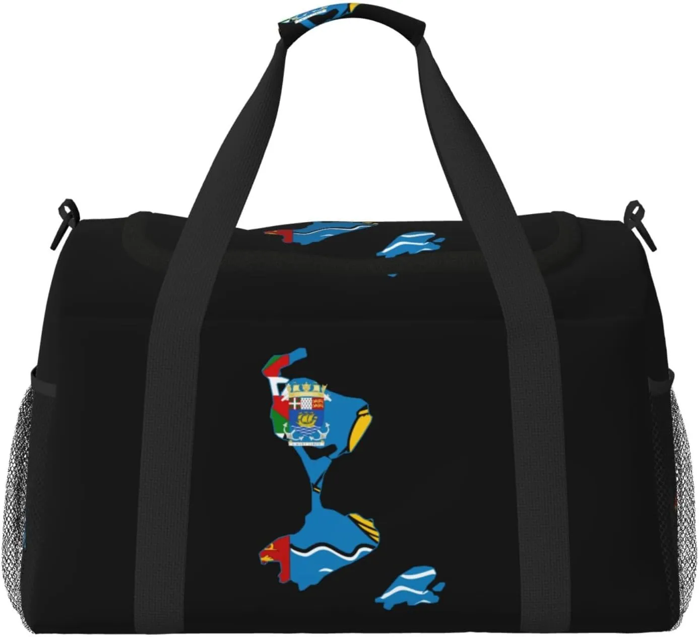 Flag Map Of Saint Pierre Miquelon Travel Duffel Bag Large Foldable Waterproof Overnight Bag For Beach Swim Bags Pool Sports Gym