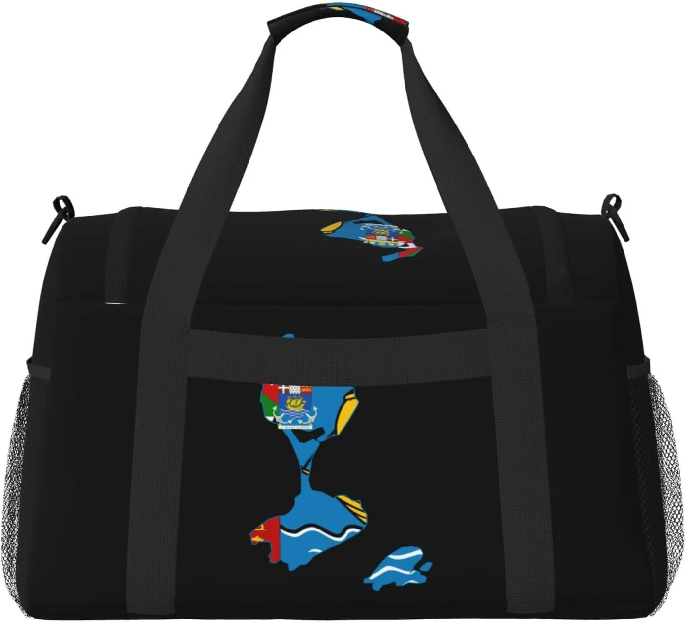 Flag Map Of Saint Pierre Miquelon Travel Duffel Bag Large Foldable Waterproof Overnight Bag For Beach Swim Bags Pool Sports Gym