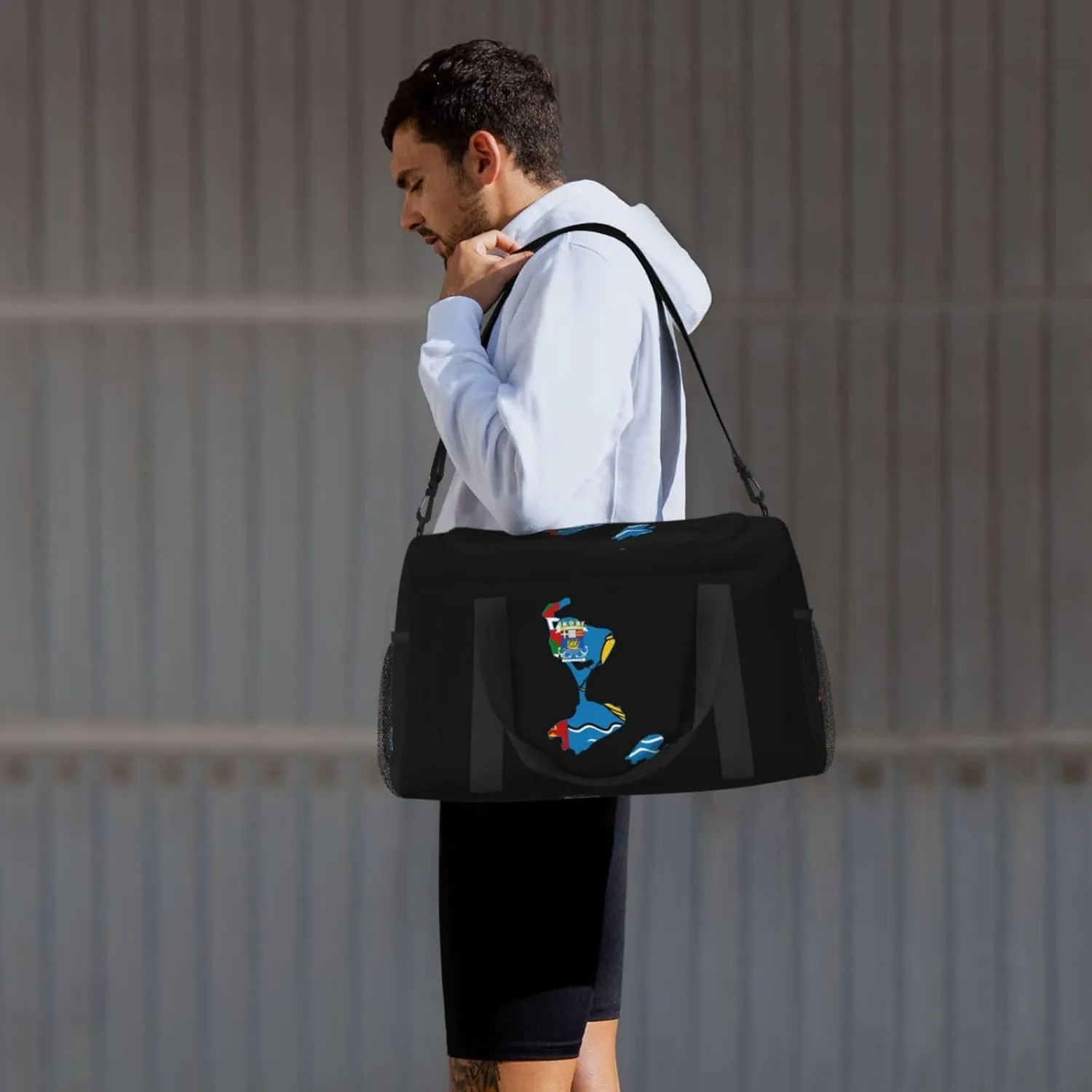 Flag Map Of Saint Pierre Miquelon Travel Duffel Bag Large Foldable Waterproof Overnight Bag For Beach Swim Bags Pool Sports Gym