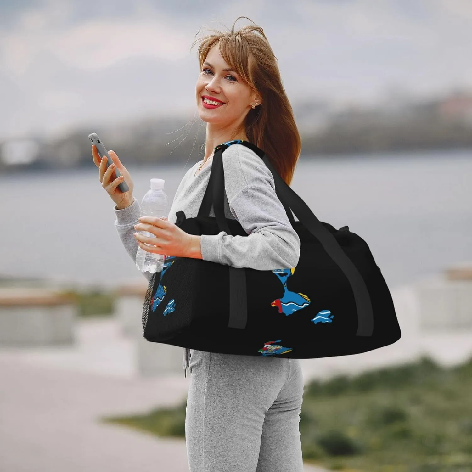 Flag Map Of Saint Pierre Miquelon Travel Duffel Bag Large Foldable Waterproof Overnight Bag For Beach Swim Bags Pool Sports Gym