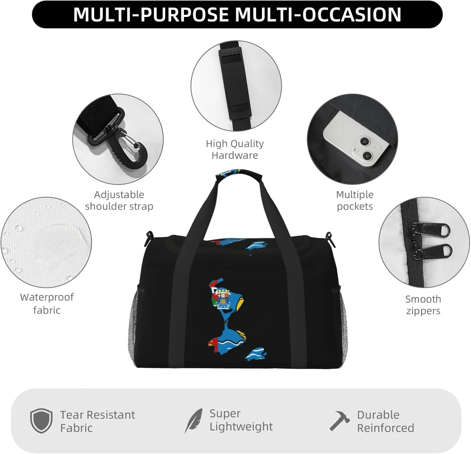 Flag Map Of Saint Pierre Miquelon Travel Duffel Bag Large Foldable Waterproof Overnight Bag For Beach Swim Bags Pool Sports Gym