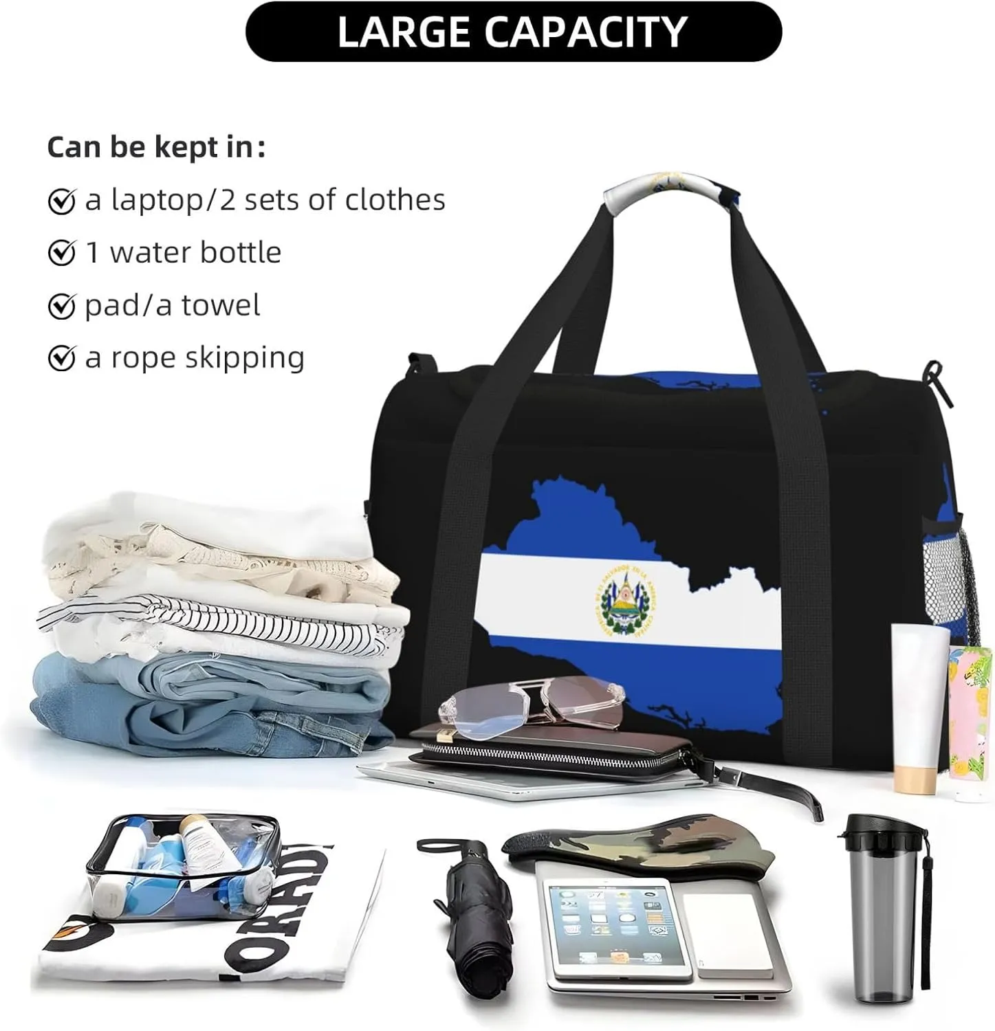 Flag Map Of Salvador Travel Duffel Bag Large Foldable Waterproof Overnight Bag For Beach Swim Bags Pool Sports Gym