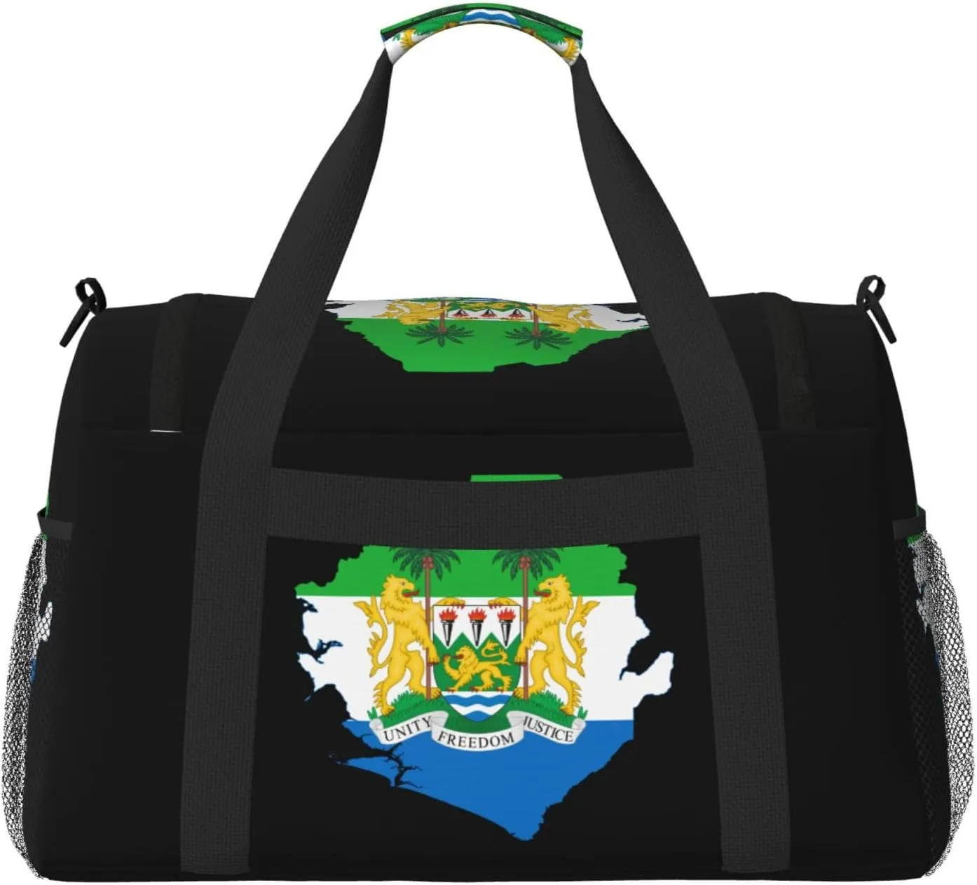 Flag Map Of Sierra Leone Travel Duffel Bag Large Foldable Waterproof Overnight Bag For Beach Swim Bags Pool Sports Gym