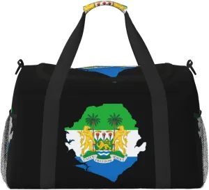 Flag Map Of Sierra Leone Travel Duffel Bag Large Foldable Waterproof Overnight Bag For Beach Swim Bags Pool Sports Gym