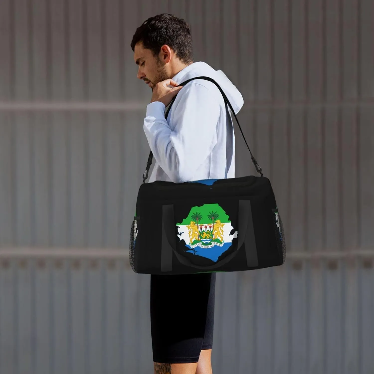 Flag Map Of Sierra Leone Travel Duffel Bag Large Foldable Waterproof Overnight Bag For Beach Swim Bags Pool Sports Gym
