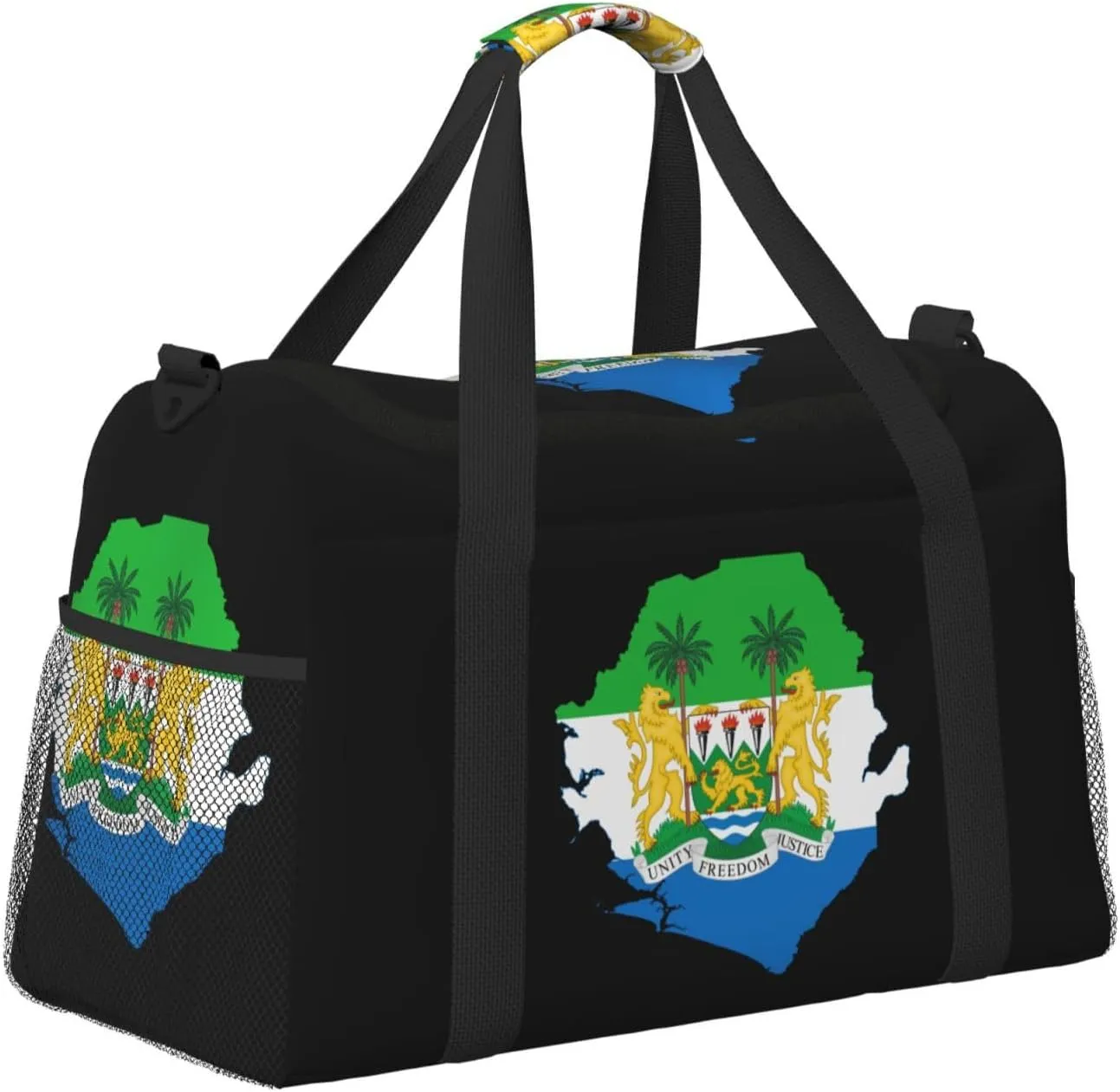 Flag Map Of Sierra Leone Travel Duffel Bag Large Foldable Waterproof Overnight Bag For Beach Swim Bags Pool Sports Gym