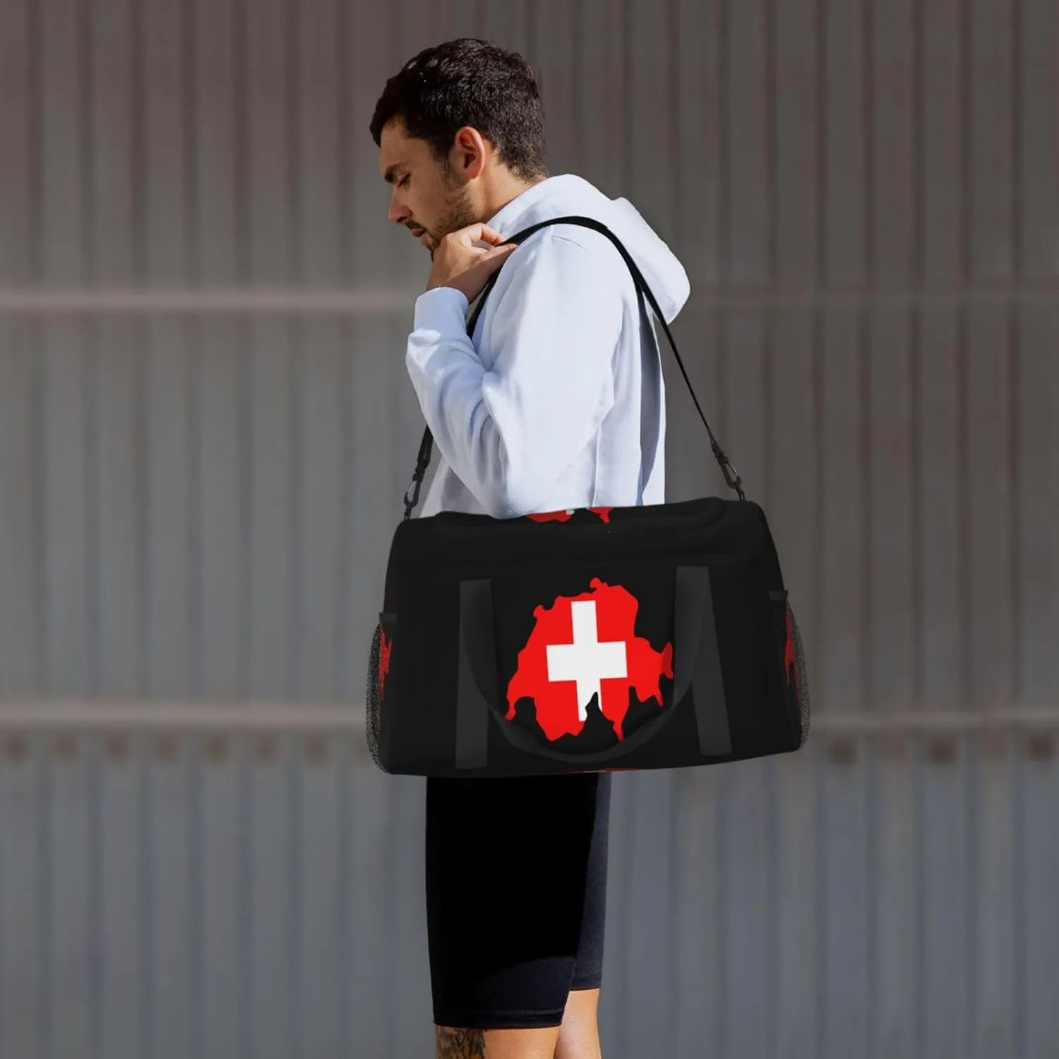 Flag Map Of Switzerland Travel Duffel Bag Large Foldable Waterproof Overnight Bag For Beach Swim Bags Pool Sports Gym