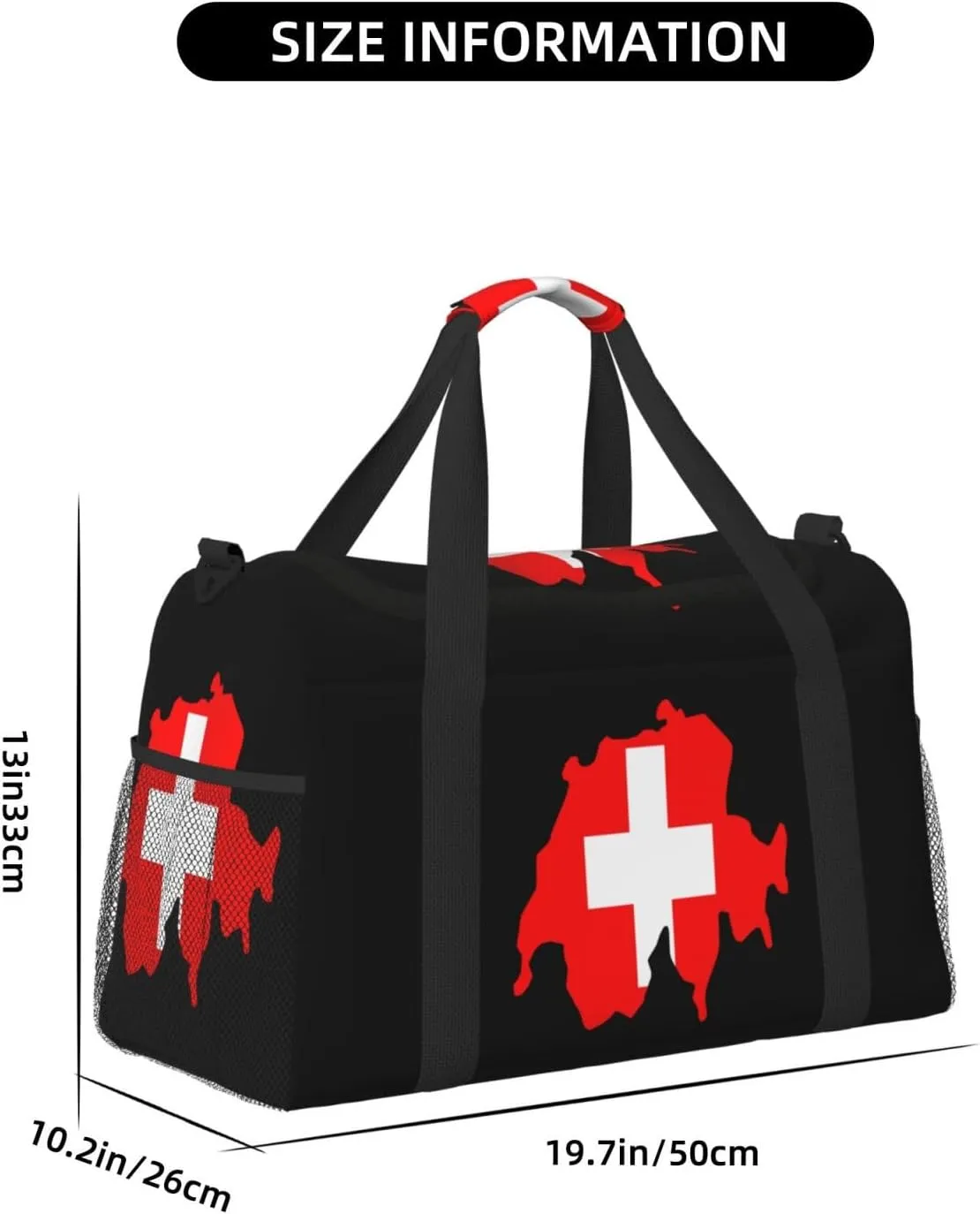 Flag Map Of Switzerland Travel Duffel Bag Large Foldable Waterproof Overnight Bag For Beach Swim Bags Pool Sports Gym