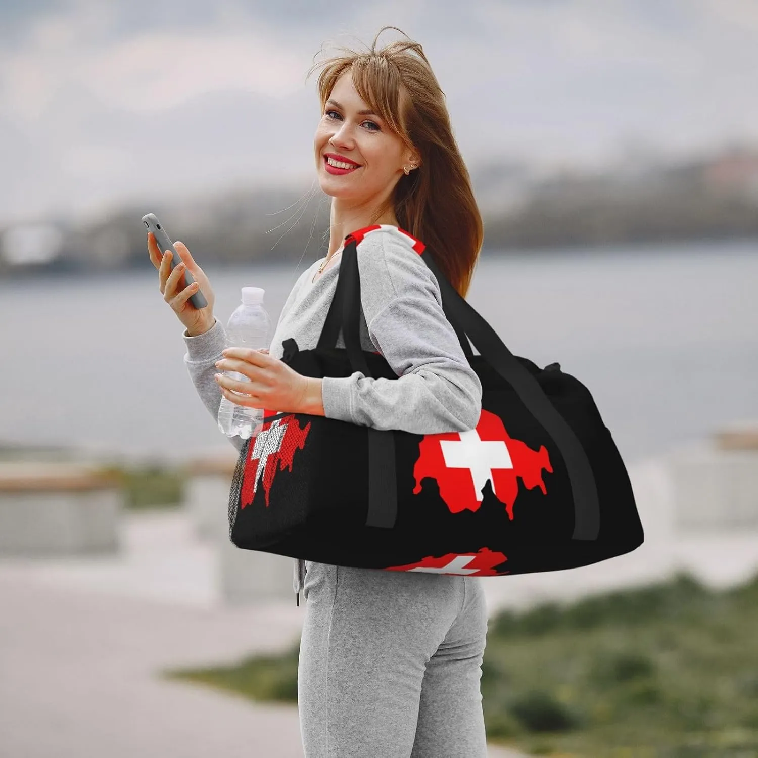 Flag Map Of Switzerland Travel Duffel Bag Large Foldable Waterproof Overnight Bag For Beach Swim Bags Pool Sports Gym