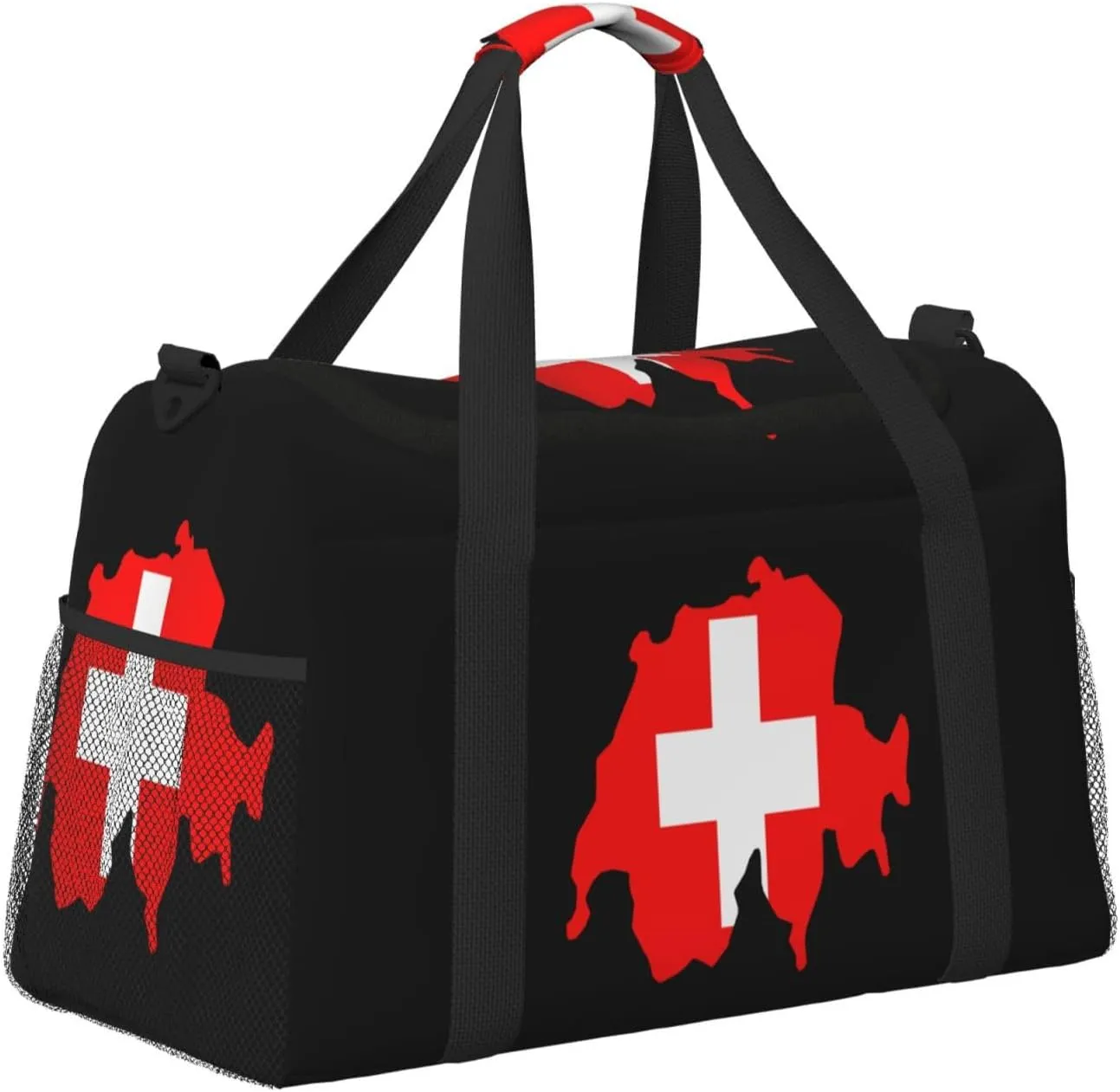 Flag Map Of Switzerland Travel Duffel Bag Large Foldable Waterproof Overnight Bag For Beach Swim Bags Pool Sports Gym