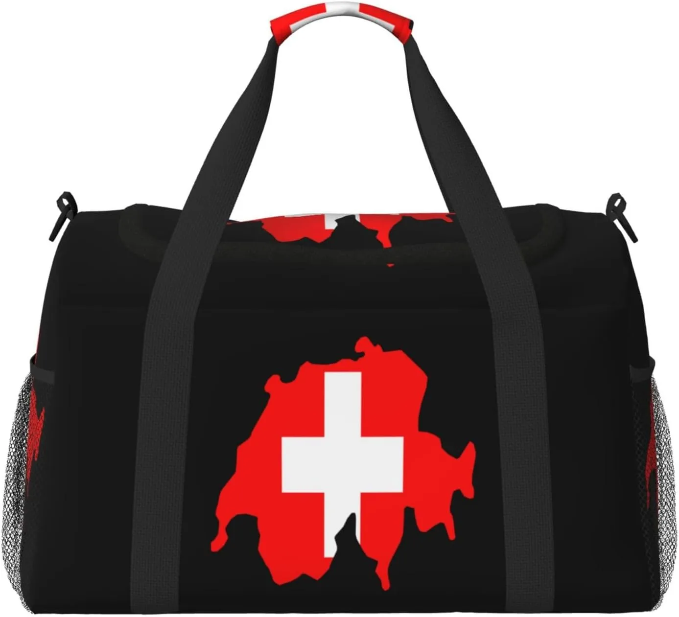 Flag Map Of Switzerland Travel Duffel Bag Large Foldable Waterproof Overnight Bag For Beach Swim Bags Pool Sports Gym