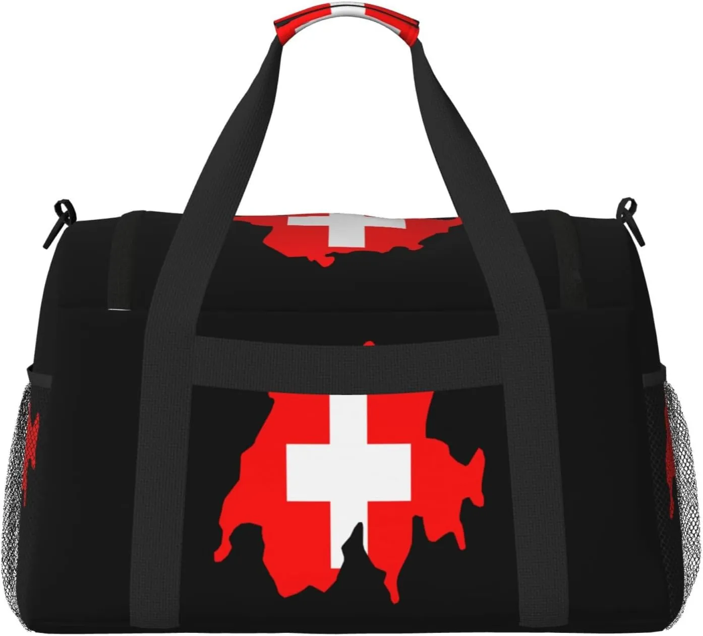 Flag Map Of Switzerland Travel Duffel Bag Large Foldable Waterproof Overnight Bag For Beach Swim Bags Pool Sports Gym