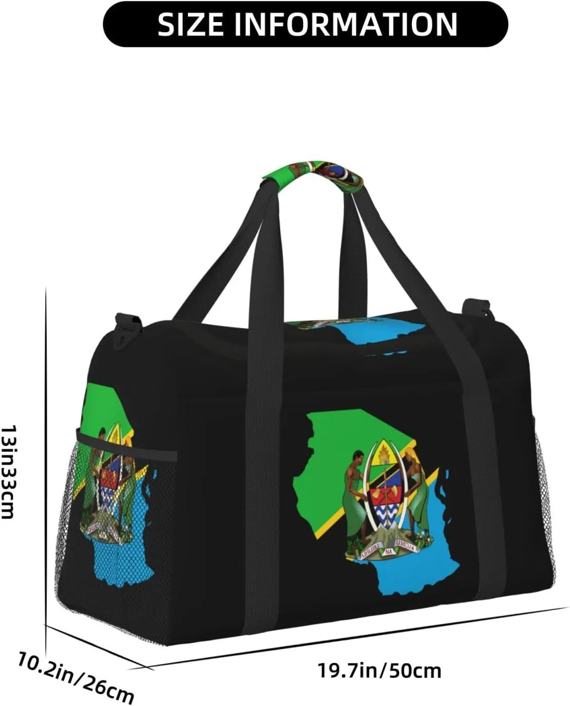 Flag Map Of Tanzania Travel Duffel Bag Large Foldable Waterproof Overnight Bag For Beach Swim Bags Pool Sports Gym