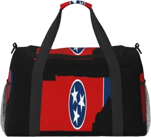 Flag Map Of Tennessee Travel Duffel Bag Large Foldable Waterproof Overnight Bag For Beach Swim Bags Pool Sports Gym