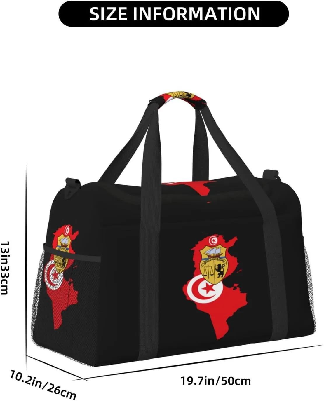 Flag Map Of Tunisia Travel Duffel Bag Large Foldable Waterproof Overnight Bag For Beach Swim Bags Pool Sports Gym