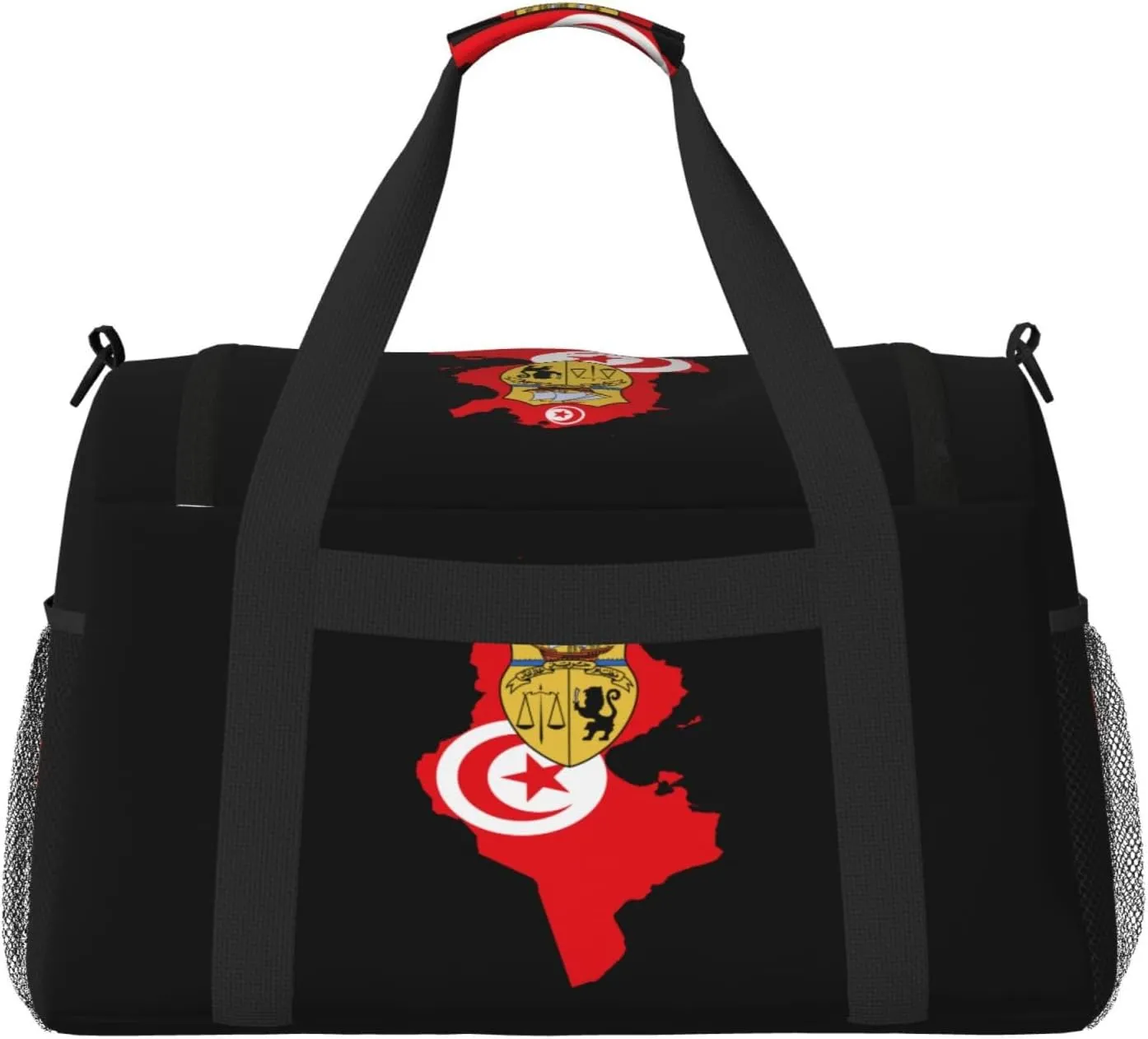 Flag Map Of Tunisia Travel Duffel Bag Large Foldable Waterproof Overnight Bag For Beach Swim Bags Pool Sports Gym